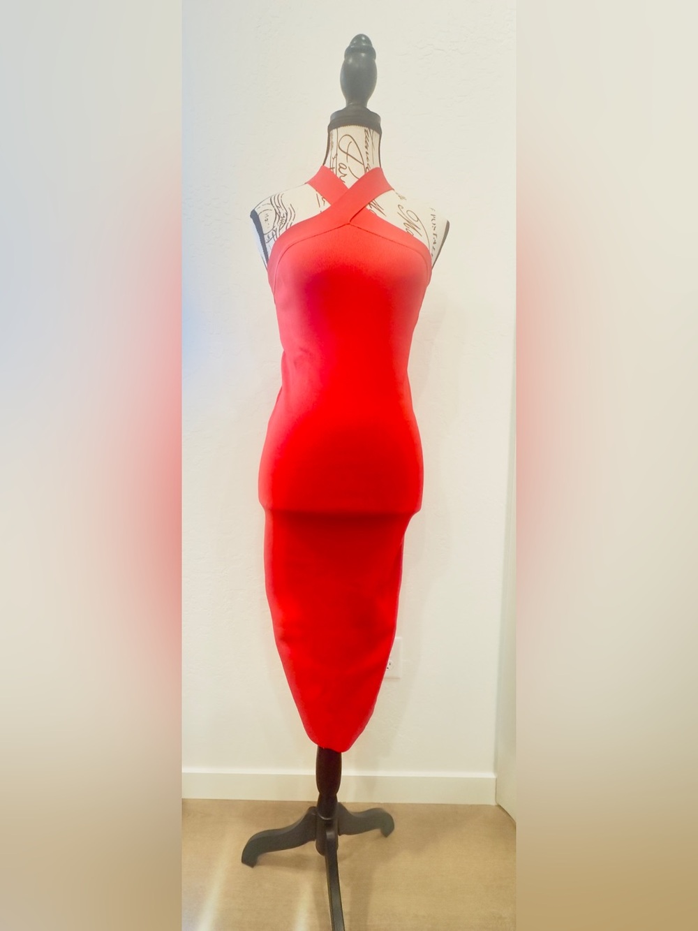 Sincerly Jules Vibrant Red One-Shoulder Cross-Strap Midi Dress